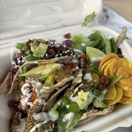 Pictured here is all three of the different tacos offered. Jackfruit is at the top. Pictured here is all three of the different tacos offered. Jackfruit is at the top.