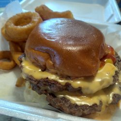 Kylo's Galaxy Burgers - Space Burger with onion rings