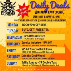 Our daily deals, happy hours, and new hours!
