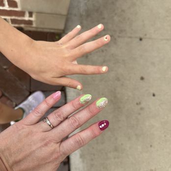 OrigiNail Salon & Spa - Originails 3 color dip with glitter over ombre and placed glitter. Kids polish with polkadots and cherries! - Nail Salons Near Me - Glen Ellyn, Illinois OrigiNail Salon & Spa - Originails 3 color dip with glitter over ombre and placed glitter. Kids polish with polkadots and cherries! - Nail Salons Near Me - Glen Ellyn, Illinois