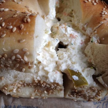 Murray's Bagels - Vegetable cream cheese on Sesame seed bagel. Non nom nom all less than $5 - Bagels Near Me - New York, New York