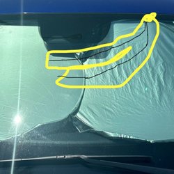 Orange Windshield Express - Crack in black, on 2021 Hyundai Elantra SEL. Needed windshield replacement & calibration. $560 = parts, labor, recalibration, & tax.