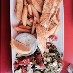 Saltwater Grill - Flake, chips and Greek salad