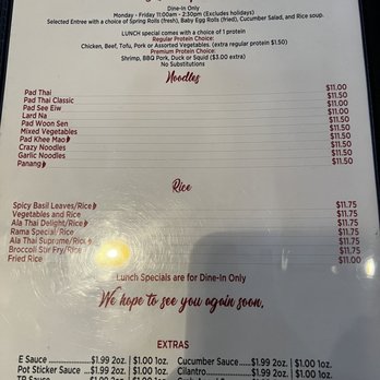 Ala Thai East - Lunch Menu - Thai Near Me - Montgomery, Alabama Ala Thai East - Lunch Menu - Thai Near Me - Montgomery, Alabama
