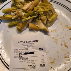 Little Szechuan Restaurant - I ordered the jumbo Shrimp with asparagus. The asparagus was so tough I could not eat it. The Shrimp were not jumbo like they used to be.