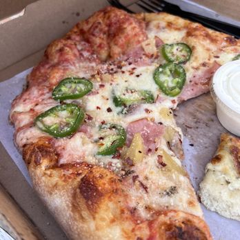 Pinky G's Pizzeria - Flyin' Hawaiin (added Parmesan and red pepper flakes) - Pizza Near Me - Victor, Idaho Pinky G's Pizzeria - Flyin' Hawaiin (added Parmesan and red pepper flakes) - Pizza Near Me - Victor, Idaho