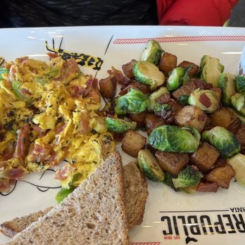 Breakfast Republic - Portuguese Linguisa Sausage Scrambler with upgraded potatoes. Side of jam. - Breakfast & Brunch Near Me - Long Beach, California Breakfast Republic - Portuguese Linguisa Sausage Scrambler with upgraded potatoes. Side of jam. - Breakfast & Brunch Near Me - Long Beach, California