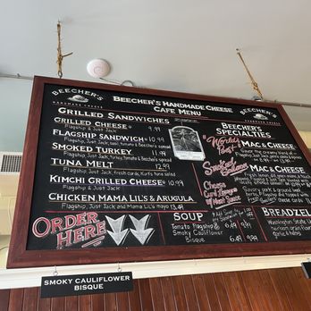Beecher's Handmade Cheese - Menu board 2024 - Cheese Shops Near Me - Seattle, Washington