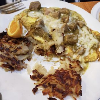 Farm's House - Salsa Verde omelet with hash brown - Breakfast & Brunch Near Me - Banning, California Farm's House - Salsa Verde omelet with hash brown - Breakfast & Brunch Near Me - Banning, California