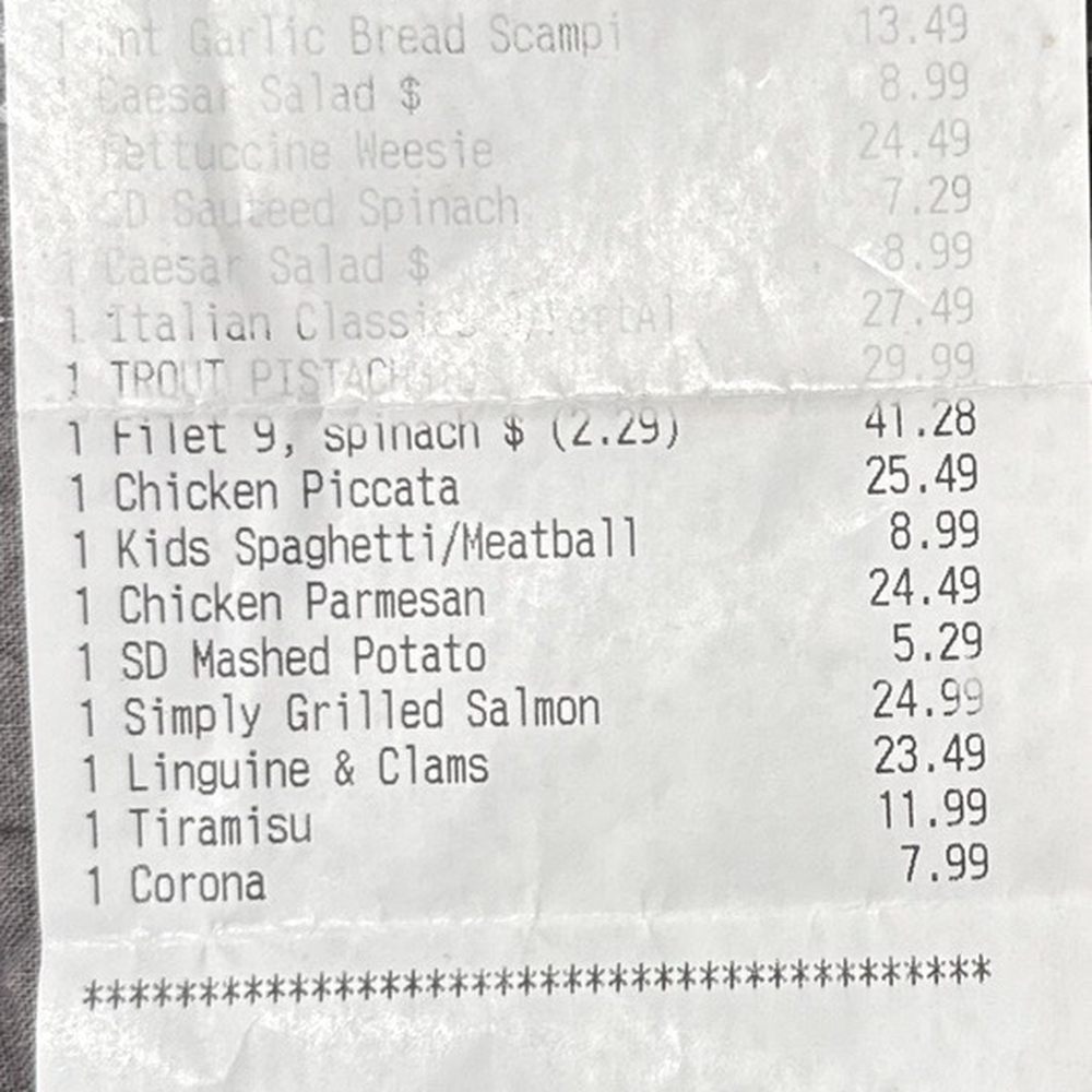 Carrabba's Italian Grill - Receipt partially unreadable - Italian Near Me - Gainesville, Florida