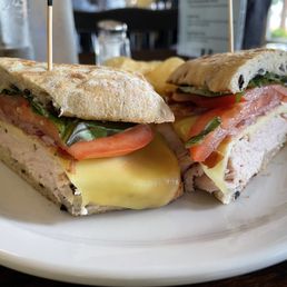 "The Wood Sandwich" on Kalamata olive bread "The Wood Sandwich" on Kalamata olive bread