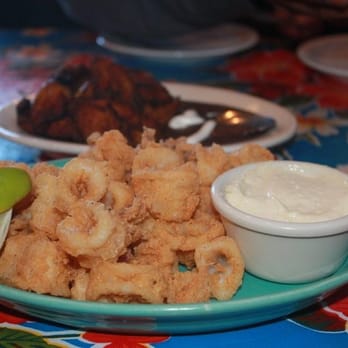 Cha Cha Cha - Steak of the sea...calamari & fried plantains backing it up - Caribbean Near Me - San Francisco, California