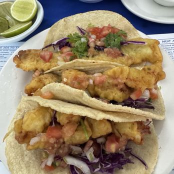 Mariscos Bahia de Ensenada - 2 shrimp and 1 fish taco - Seafood Near Me - Ensenada, BCN