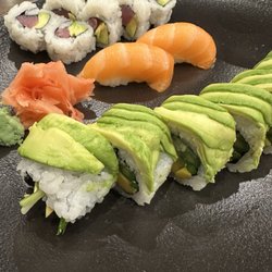 Tuna avocado roll, salmon sushi, Green Peace roll