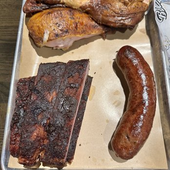 Bludso's BBQ - 1/2 Chicken - Half Pork Ribs - 1/2 Rack Texas Red Hot (Beef Link) - Barbeque Near Me - Los Angeles, California Bludso's BBQ - 1/2 Chicken - Half Pork Ribs - 1/2 Rack Texas Red Hot (Beef Link) - Barbeque Near Me - Los Angeles, California