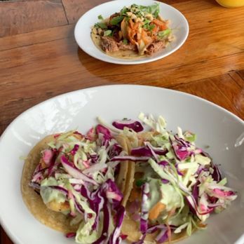 Seabirds Kitchen - Top: Kimchi Taco, Bottom: Beer Battered Avocado Taco - Vegan Near Me - Costa Mesa, California