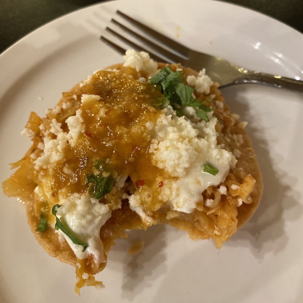 Ficelle - Tingas De Pollo, one of two on small plate, it's like an appetizer - Spanish Near Me - Winters, California Ficelle - Tingas De Pollo, one of two on small plate, it's like an appetizer - Spanish Near Me - Winters, California