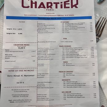 Bouillon Chartier - The menu in English - French Near Me - Paris, 01