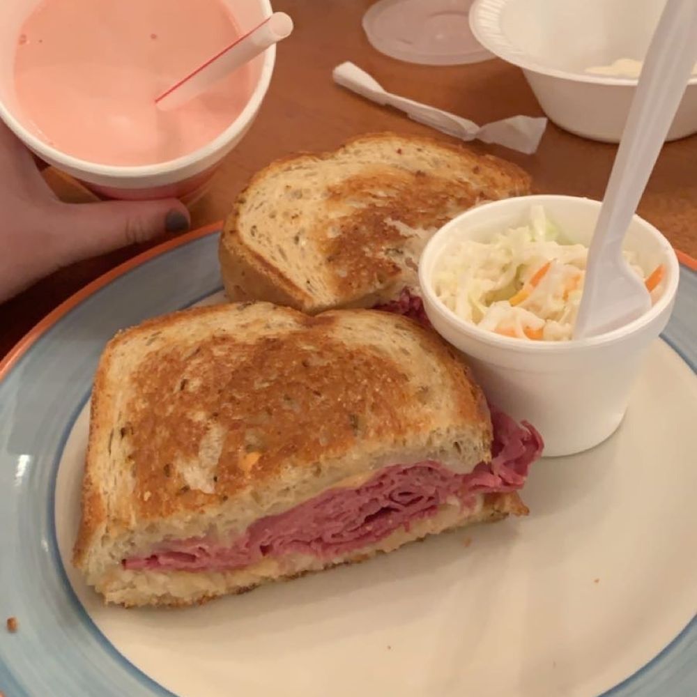Reuben, Coleslaw, and Strawberry Milkshake Reuben, Coleslaw, and Strawberry Milkshake