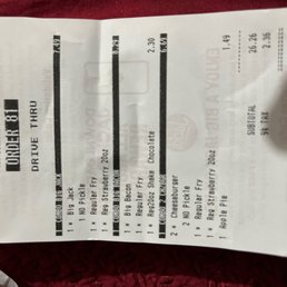 The receipt saying my order no pickles