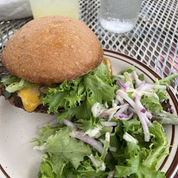 The Root Cafe - House made not impossible burger & side salad. Honey ginger lemonade - Cafes Near Me - Little Rock, Arkansas