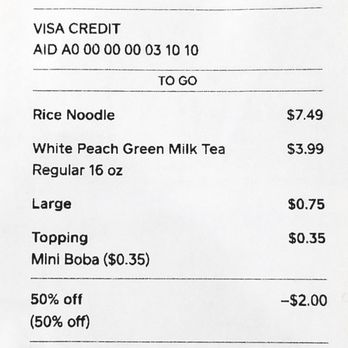 Lollicup Fresh - White Peach Milk Tea with mini boba, large 16 oz ($5.09). Rice Noodle ($7.49). $2 off (50% discount). - Juice Bars & Smoothies Near Me - Alhambra, California Lollicup Fresh - White Peach Milk Tea with mini boba, large 16 oz ($5.09). Rice Noodle ($7.49). $2 off (50% discount). - Juice Bars & Smoothies Near Me - Alhambra, California
