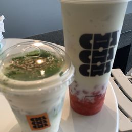 Left: Matcha Crispy Rice einspanner and Right: Coco Strawberry. Left: Matcha Crispy Rice einspanner and Right: Coco Strawberry.