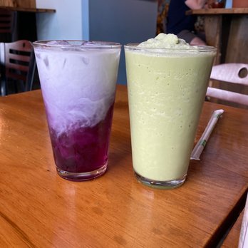 Little River Coffee Bar - Crystal Blue Persuasion (left) Blended Matcha (Right) - Coffee & Tea Near Me - Spartanburg, South Carolina Little River Coffee Bar - Crystal Blue Persuasion (left) Blended Matcha (Right) - Coffee & Tea Near Me - Spartanburg, South Carolina