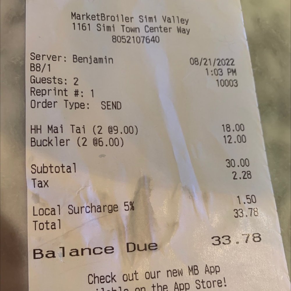 MB Grille - Local surcharge? - New American Near Me - Simi Valley, California
