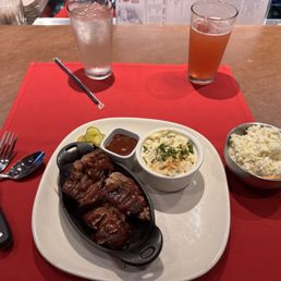 Pork and beef burnt ends. Potato salad and slaw. You haven't missed anything here not worth the detour. Pork and beef burnt ends. Potato salad and slaw. You haven't missed anything here not worth the detour.