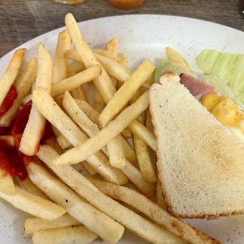 Frank's Grill - Hot Ham, egg and cheese sandwich with fries - Diners Near Me - Houston, Texas