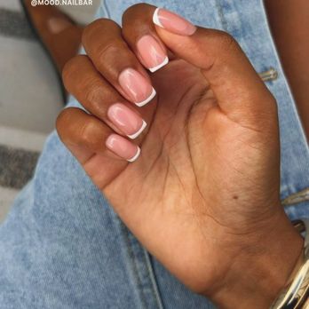 Mood Nail Bar - Clean, square nails featuring a sheer milky-pink base and crisp white classic French tips - Nail Salons Near Me - Los Angeles, California Mood Nail Bar - Clean, square nails featuring a sheer milky-pink base and crisp white classic French tips - Nail Salons Near Me - Los Angeles, California