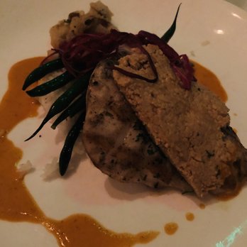 Restaurant Medure - Grilled catch - cashew crusted - today was grouper. Red curry sauce. It was ok. - French Near Me - Ponte Vedra Beach, Florida Restaurant Medure - Grilled catch - cashew crusted - today was grouper. Red curry sauce. It was ok. - French Near Me - Ponte Vedra Beach, Florida