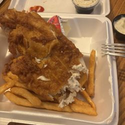 Mediterranean Grill & Pizzeria - Seekonk - Fish and chips, some eaten already.