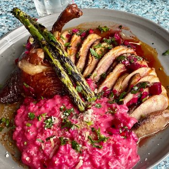 The Landing Restaurant - Special crispy duck breast with a beet risotto - Seafood Near Me - Marblehead, Massachusetts The Landing Restaurant - Special crispy duck breast with a beet risotto - Seafood Near Me - Marblehead, Massachusetts