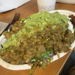 Salad with chicken guacamole and salsa....