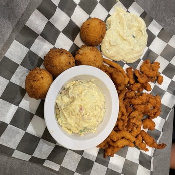 Fish N' Grill - Fried clams and potato salad with hush puppies - Seafood Near Me - Fredericksburg, Virginia