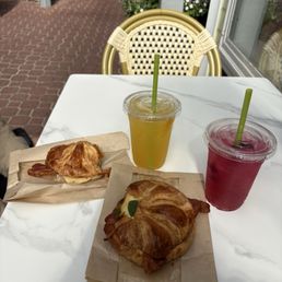 Bacon, egg, havarti cheese croissant. bacon, egg, spinach, Gouda cheese croissant . Mango passion fruit and Dragon fruit lychee refresher. Bacon, egg, havarti cheese croissant. bacon, egg, spinach, Gouda cheese croissant . Mango passion fruit and Dragon fruit lychee refresher.