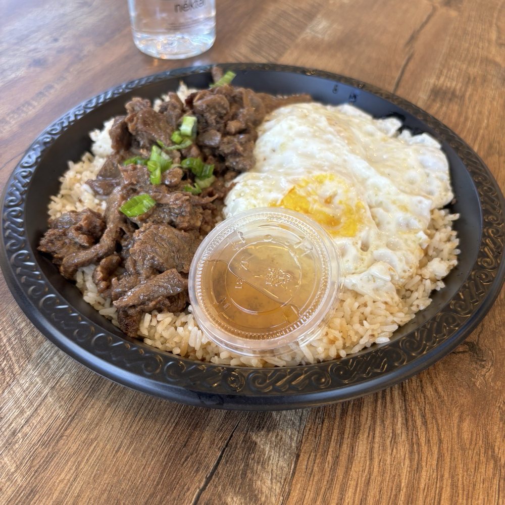 beef plate with rice and egg. beef plate with rice and egg.