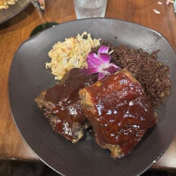 Orchid7 - Barbecue ribs with coleslaw and Haitian black rice - Caribbean Near Me - Dedham, Massachusetts Orchid7 - Barbecue ribs with coleslaw and Haitian black rice - Caribbean Near Me - Dedham, Massachusetts