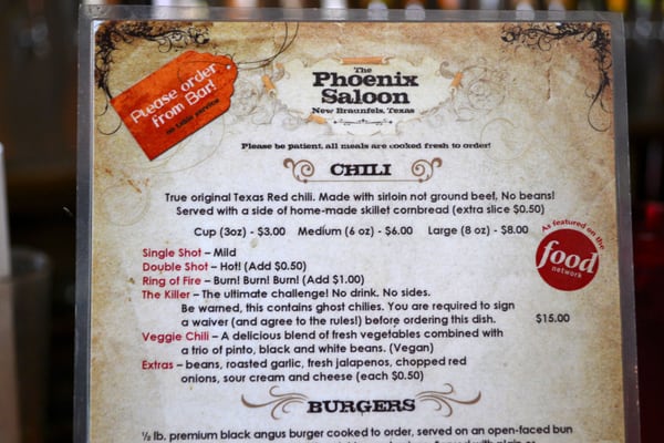 Menu photo 8 Phoenix Saloon New Braunfels, TX