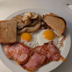 2 eggs your way with back bacon (Canadian Bacon)
