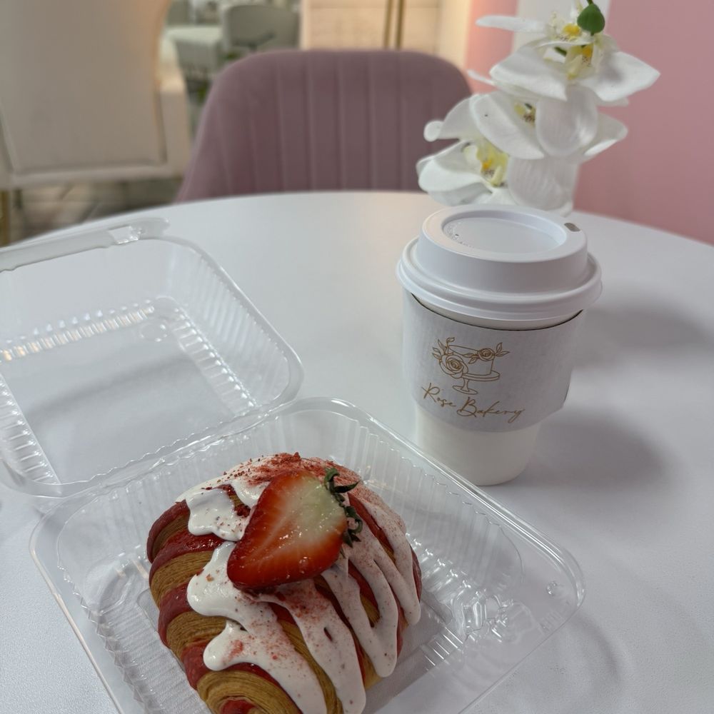 Rose Bakery - Strawberry croissant and strawberry blossom matcha - Desserts Near Me - Prospect, Kentucky