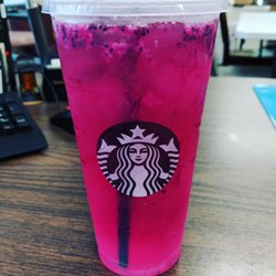 Fluorescent pink! New flavor: Mango Dragonfruit Refresher is all the best things about the two fruits.