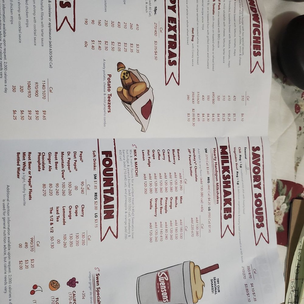 Swensons Drive-In - a menu for a fast food restaurant - Burgers Near Me - Seven Hills, Ohio