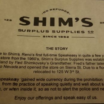 Shim's - Cover of menu - Bars Near Me - Reno, Nevada