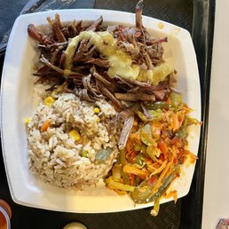 Brisket, Jolly Rice, Grilled Vegetables Brisket, Jolly Rice, Grilled Vegetables