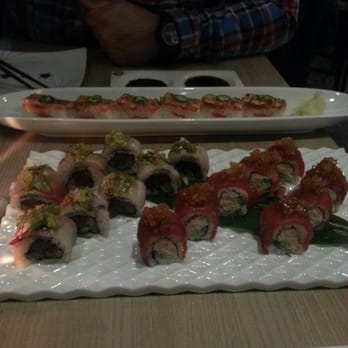 Miku - Pressed salmon, red wave and coal harbor rolls. DELICIOUS! - Japanese Near Me - Vancouver, British Columbia