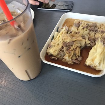 Mr. Champion - Beef rice noodle wrap with egg. Nice and silky.  Cantonese milk tea with heavy handed cream just the way it should be! - Cantonese Near Me - Arcadia, California