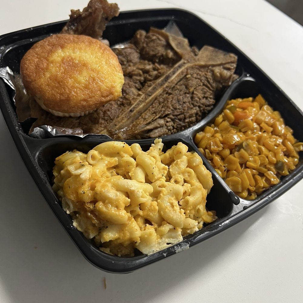 Mac and Cheese Fried Corn Porter House Steak